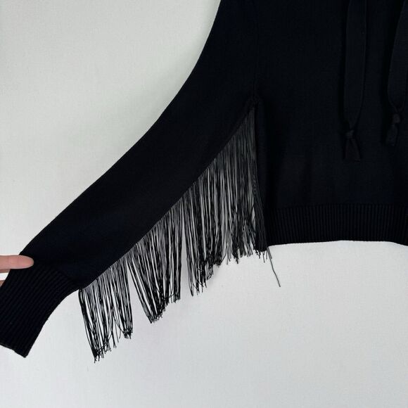 Zara Sweater Womens Small Black Chain Fringe Boho Western Soft Stretch Hoodie - Picture 3 of 10